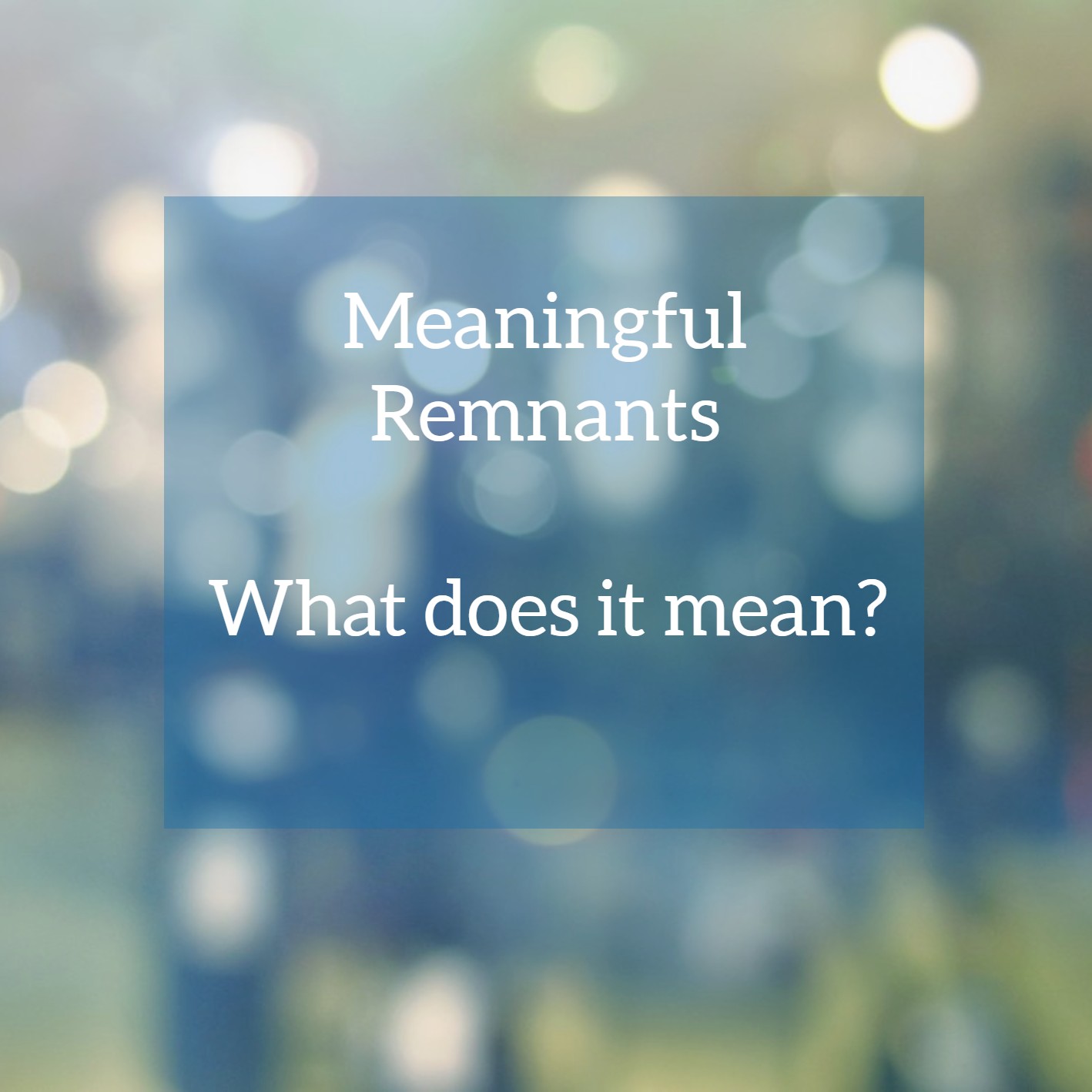 Meaningful Remnants is About.... Meaningful Remnants